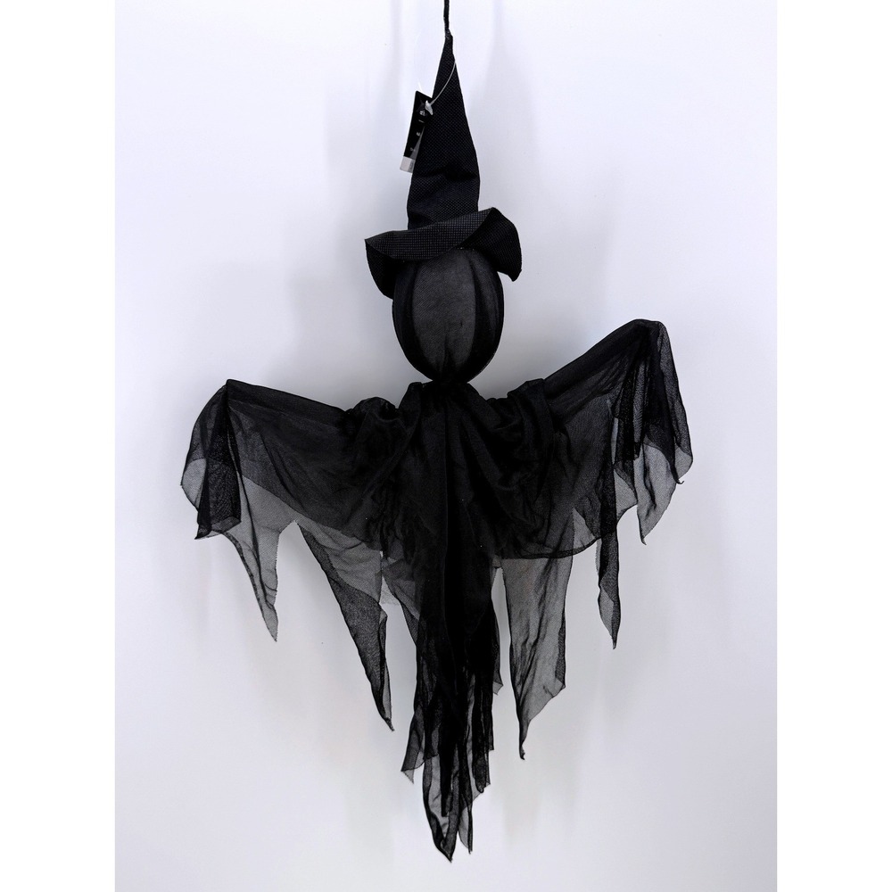 At Home Halloween 10" Hanging Witch Black Tattered Mesh Spooky Decor